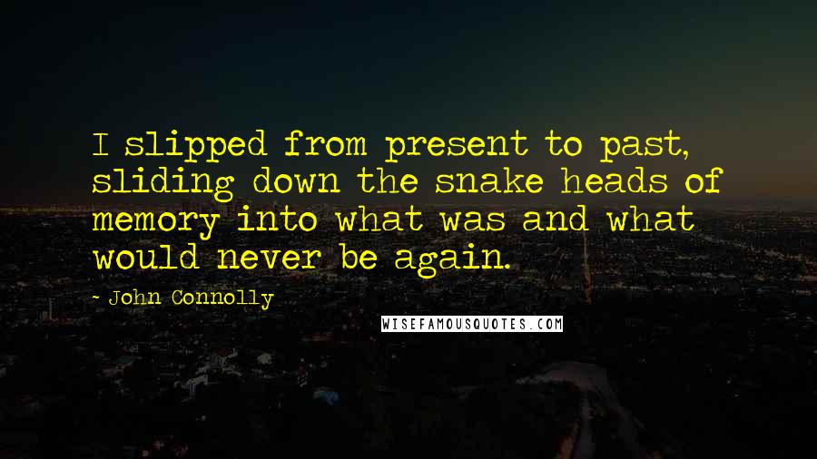 John Connolly Quotes: I slipped from present to past, sliding down the snake heads of memory into what was and what would never be again.