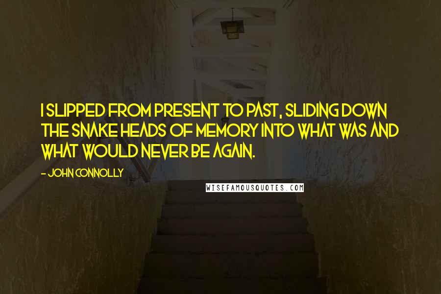 John Connolly Quotes: I slipped from present to past, sliding down the snake heads of memory into what was and what would never be again.