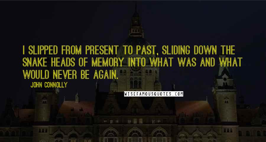 John Connolly Quotes: I slipped from present to past, sliding down the snake heads of memory into what was and what would never be again.