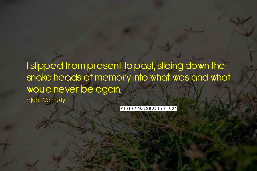 John Connolly Quotes: I slipped from present to past, sliding down the snake heads of memory into what was and what would never be again.