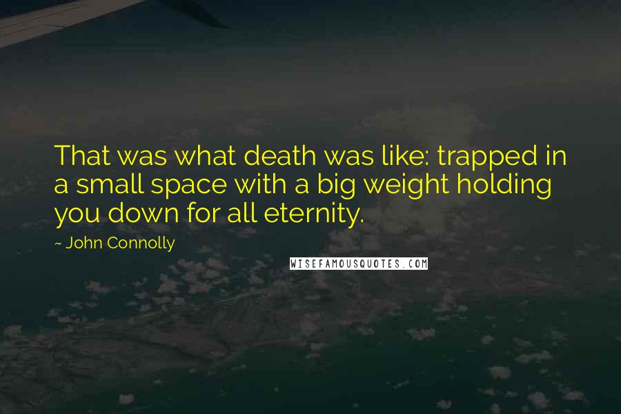 John Connolly Quotes: That was what death was like: trapped in a small space with a big weight holding you down for all eternity.