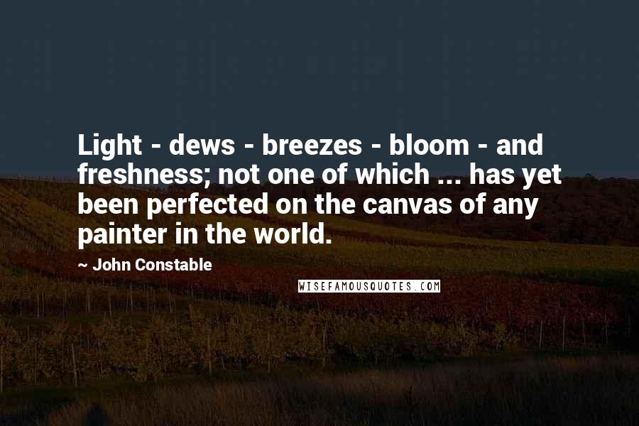 John Constable Quotes: Light - dews - breezes - bloom - and freshness; not one of which ... has yet been perfected on the canvas of any painter in the world.