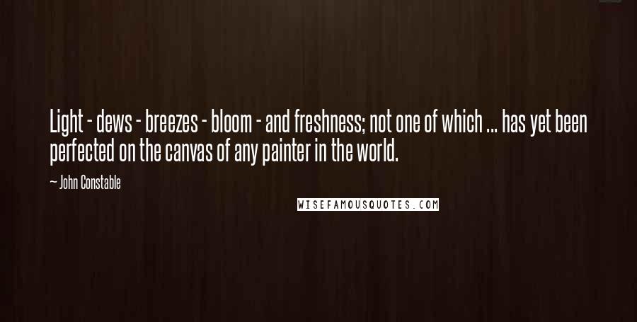 John Constable Quotes: Light - dews - breezes - bloom - and freshness; not one of which ... has yet been perfected on the canvas of any painter in the world.