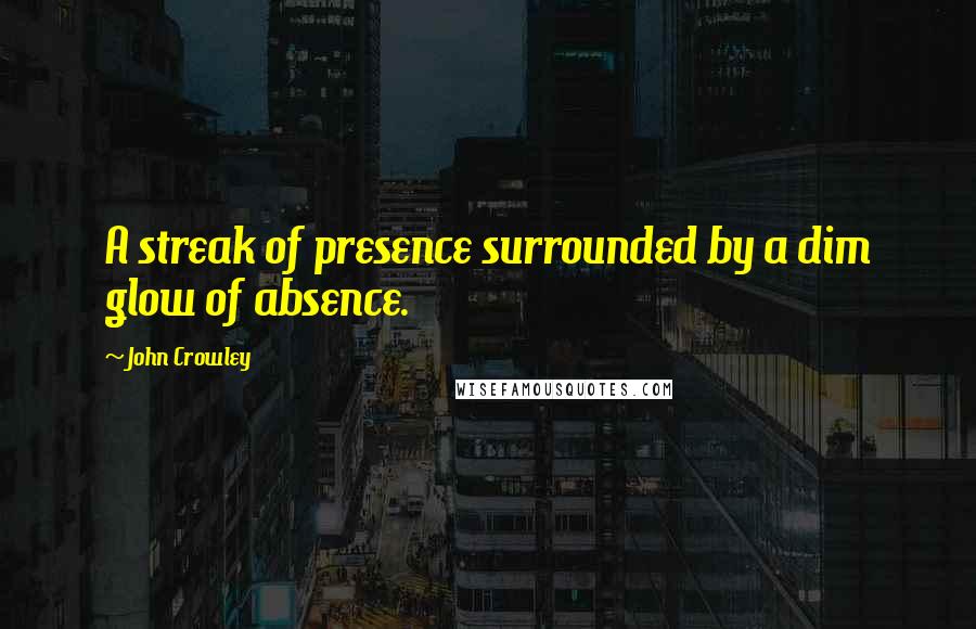 John Crowley Quotes: A streak of presence surrounded by a dim glow of absence.