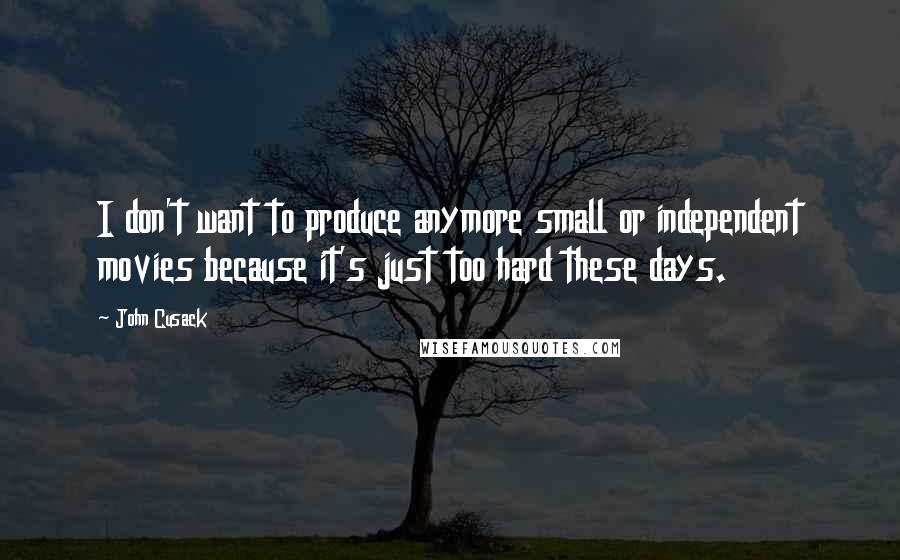 John Cusack Quotes: I don't want to produce anymore small or independent movies because it's just too hard these days.