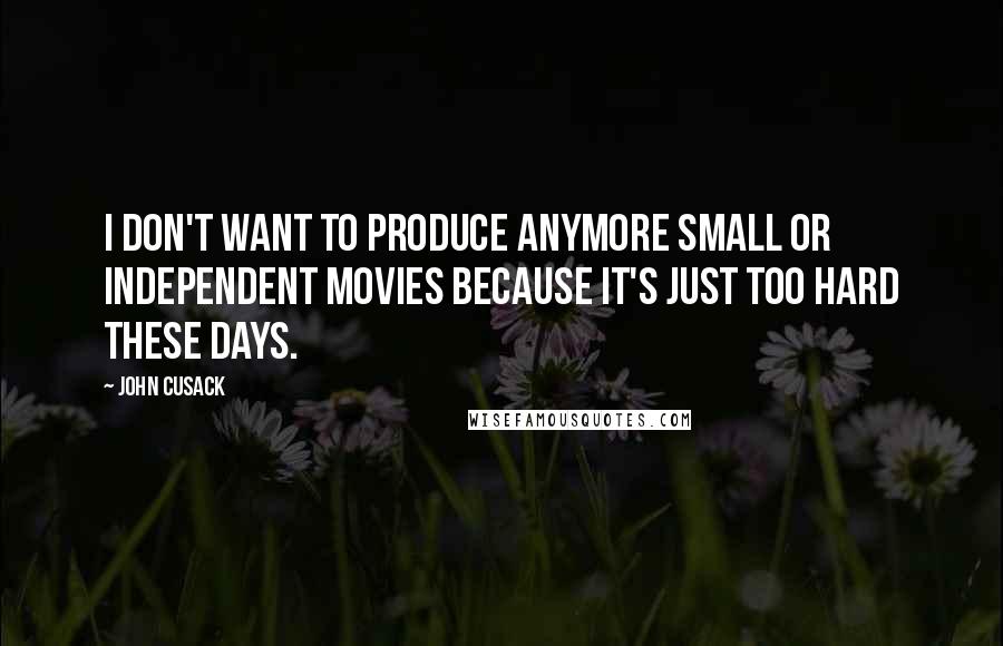 John Cusack Quotes: I don't want to produce anymore small or independent movies because it's just too hard these days.