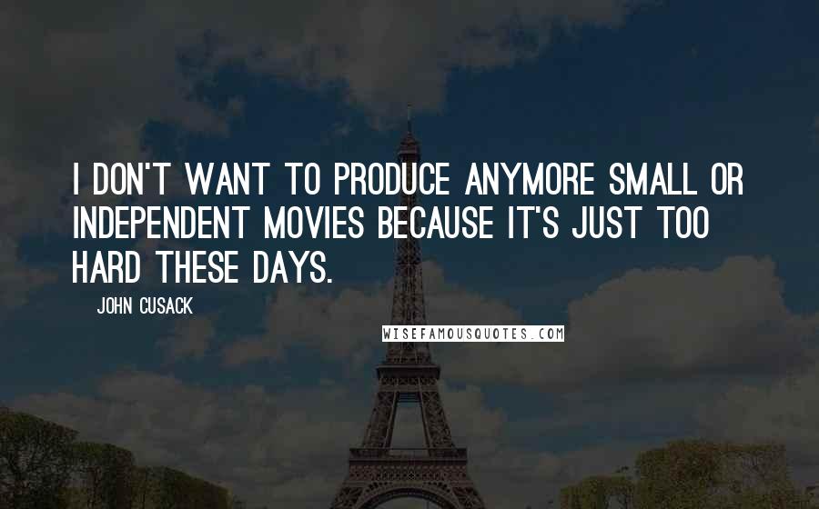 John Cusack Quotes: I don't want to produce anymore small or independent movies because it's just too hard these days.