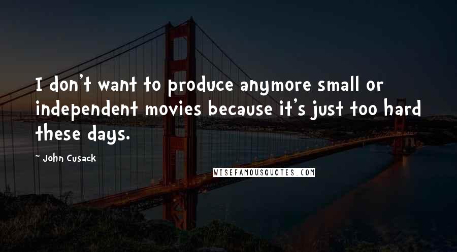 John Cusack Quotes: I don't want to produce anymore small or independent movies because it's just too hard these days.