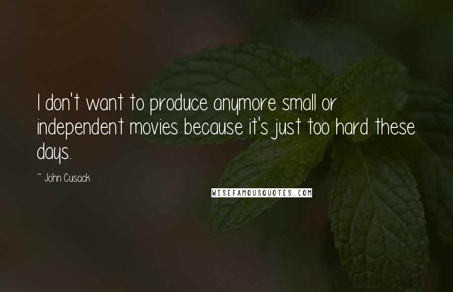 John Cusack Quotes: I don't want to produce anymore small or independent movies because it's just too hard these days.