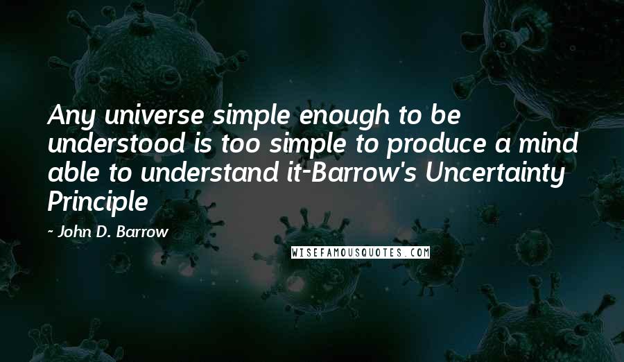 John D. Barrow Quotes: Any universe simple enough to be understood is too simple to produce a mind able to understand it-Barrow's Uncertainty Principle