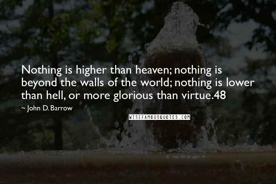 John D. Barrow Quotes: Nothing is higher than heaven; nothing is beyond the walls of the world; nothing is lower than hell, or more glorious than virtue.48