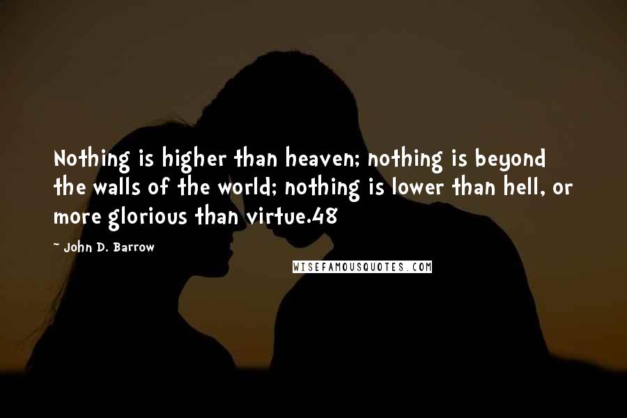 John D. Barrow Quotes: Nothing is higher than heaven; nothing is beyond the walls of the world; nothing is lower than hell, or more glorious than virtue.48