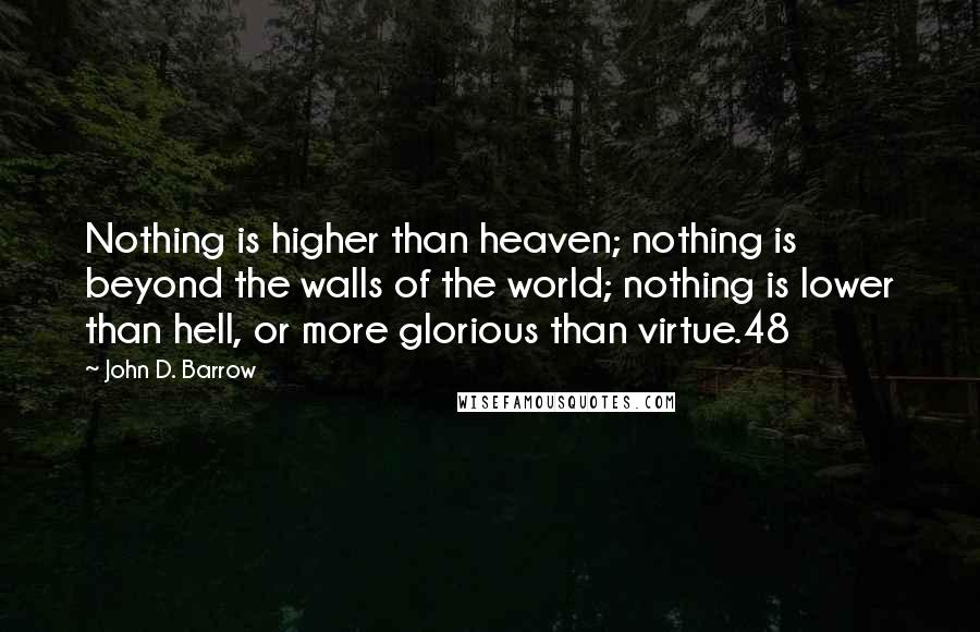 John D. Barrow Quotes: Nothing is higher than heaven; nothing is beyond the walls of the world; nothing is lower than hell, or more glorious than virtue.48