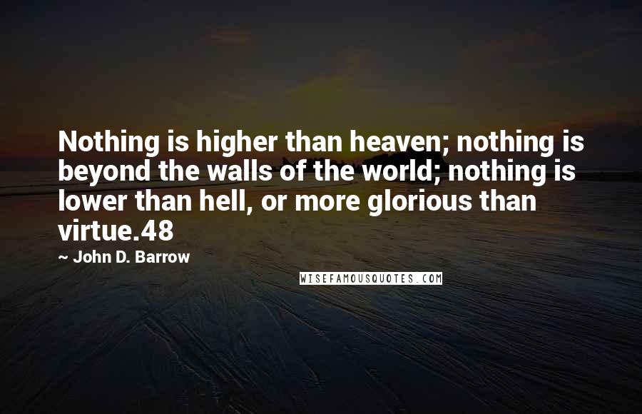 John D. Barrow Quotes: Nothing is higher than heaven; nothing is beyond the walls of the world; nothing is lower than hell, or more glorious than virtue.48