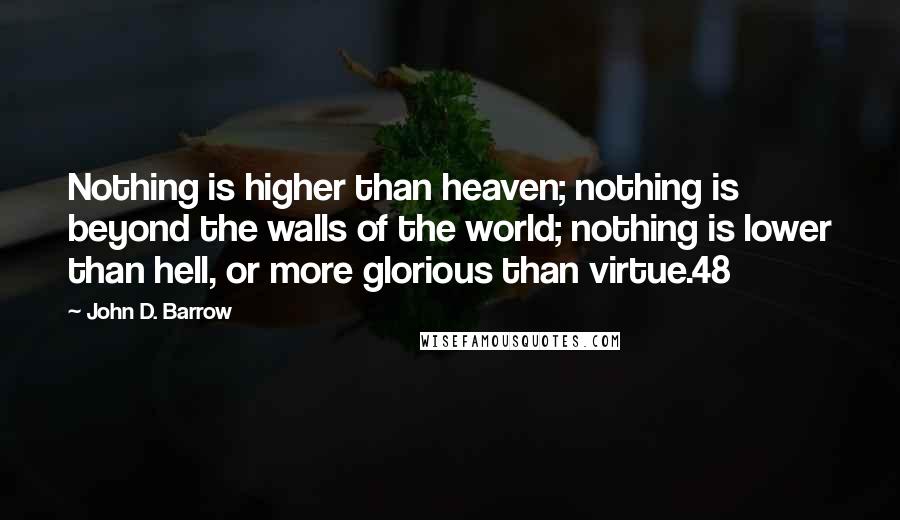 John D. Barrow Quotes: Nothing is higher than heaven; nothing is beyond the walls of the world; nothing is lower than hell, or more glorious than virtue.48