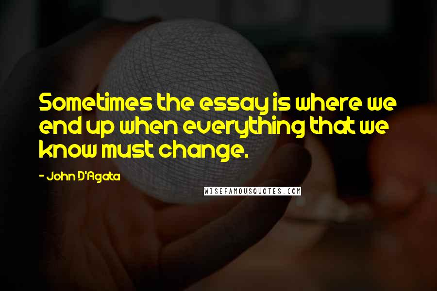 John D'Agata Quotes: Sometimes the essay is where we end up when everything that we know must change.