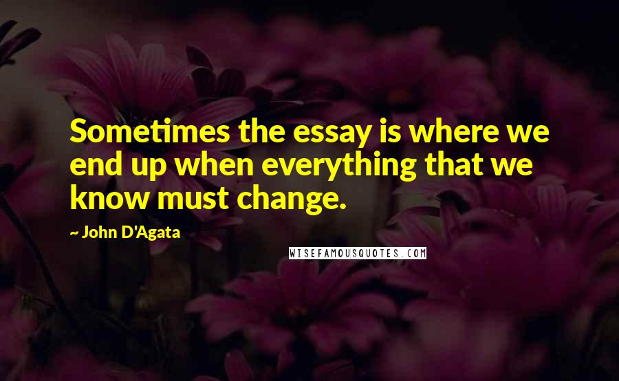 John D'Agata Quotes: Sometimes the essay is where we end up when everything that we know must change.