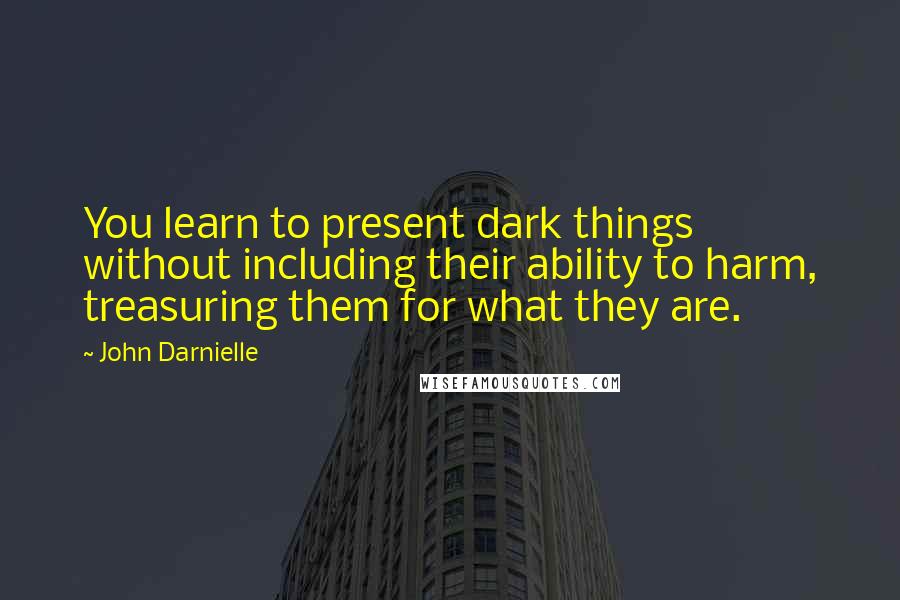 John Darnielle Quotes: You learn to present dark things without including their ability to harm, treasuring them for what they are.
