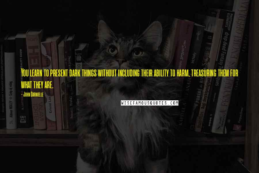 John Darnielle Quotes: You learn to present dark things without including their ability to harm, treasuring them for what they are.