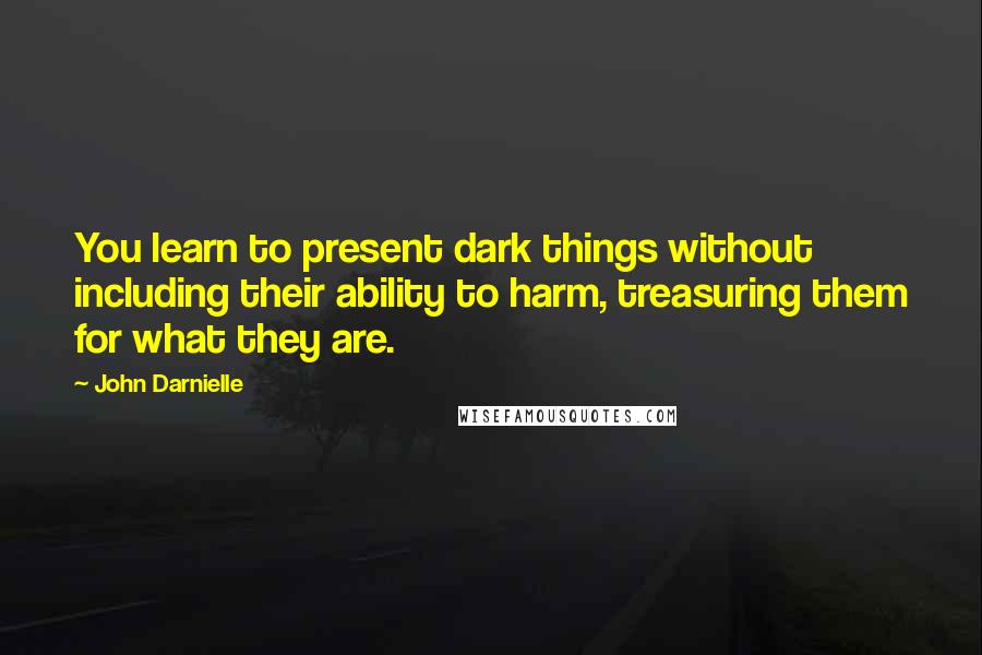 John Darnielle Quotes: You learn to present dark things without including their ability to harm, treasuring them for what they are.
