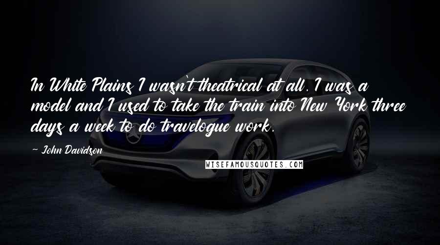 John Davidson Quotes: In White Plains I wasn't theatrical at all. I was a model and I used to take the train into New York three days a week to do travelogue work.
