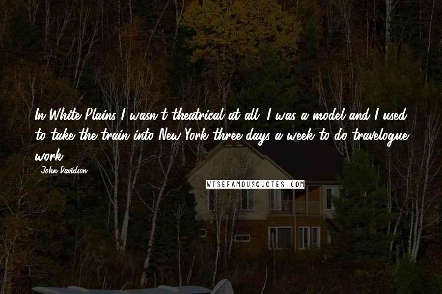 John Davidson Quotes: In White Plains I wasn't theatrical at all. I was a model and I used to take the train into New York three days a week to do travelogue work.