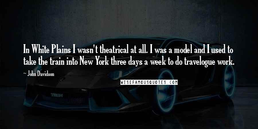 John Davidson Quotes: In White Plains I wasn't theatrical at all. I was a model and I used to take the train into New York three days a week to do travelogue work.