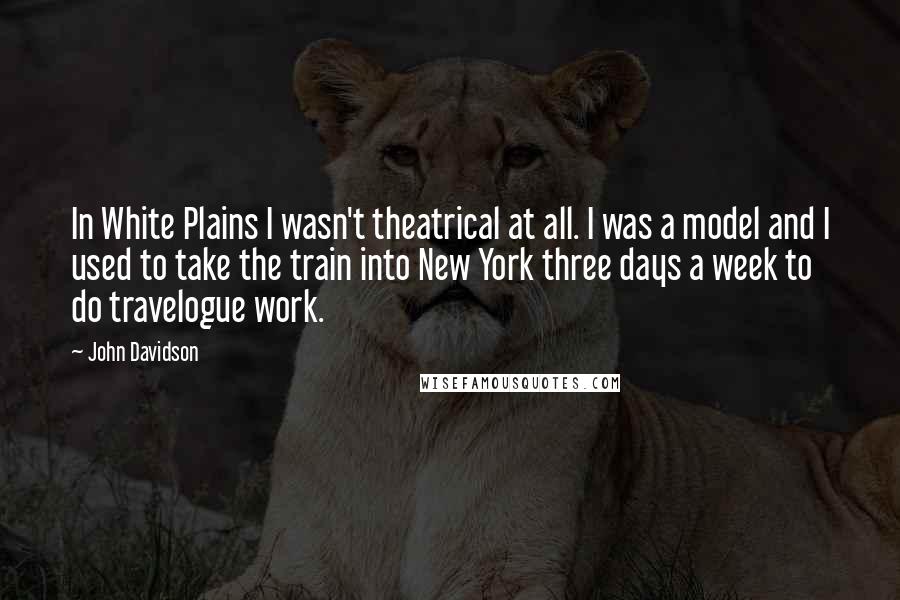 John Davidson Quotes: In White Plains I wasn't theatrical at all. I was a model and I used to take the train into New York three days a week to do travelogue work.