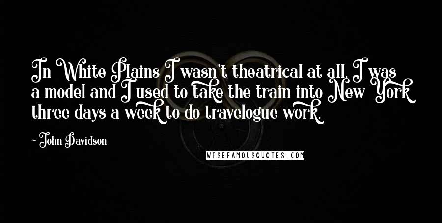 John Davidson Quotes: In White Plains I wasn't theatrical at all. I was a model and I used to take the train into New York three days a week to do travelogue work.