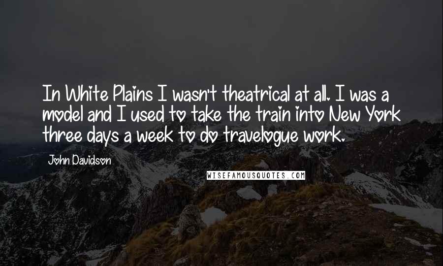 John Davidson Quotes: In White Plains I wasn't theatrical at all. I was a model and I used to take the train into New York three days a week to do travelogue work.