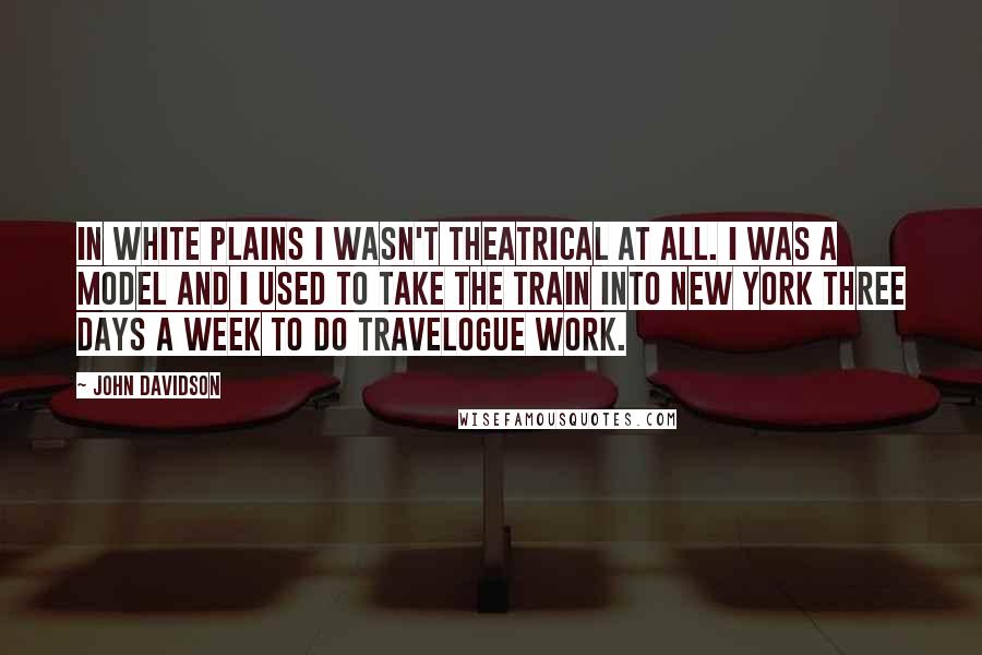 John Davidson Quotes: In White Plains I wasn't theatrical at all. I was a model and I used to take the train into New York three days a week to do travelogue work.