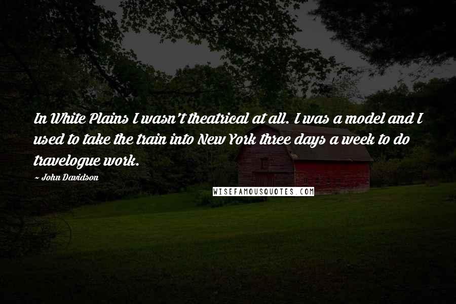 John Davidson Quotes: In White Plains I wasn't theatrical at all. I was a model and I used to take the train into New York three days a week to do travelogue work.