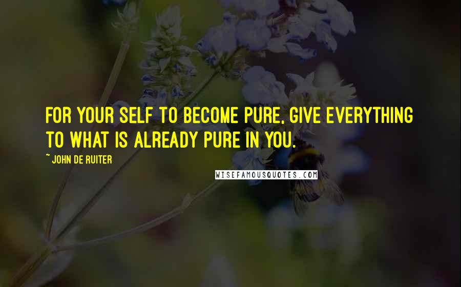 John De Ruiter Quotes: For your self to become pure, give everything to what is already pure in you.