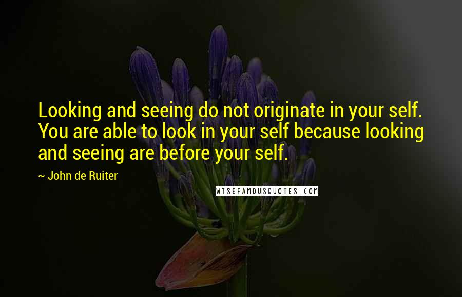 John De Ruiter Quotes: Looking and seeing do not originate in your self. You are able to look in your self because looking and seeing are before your self.