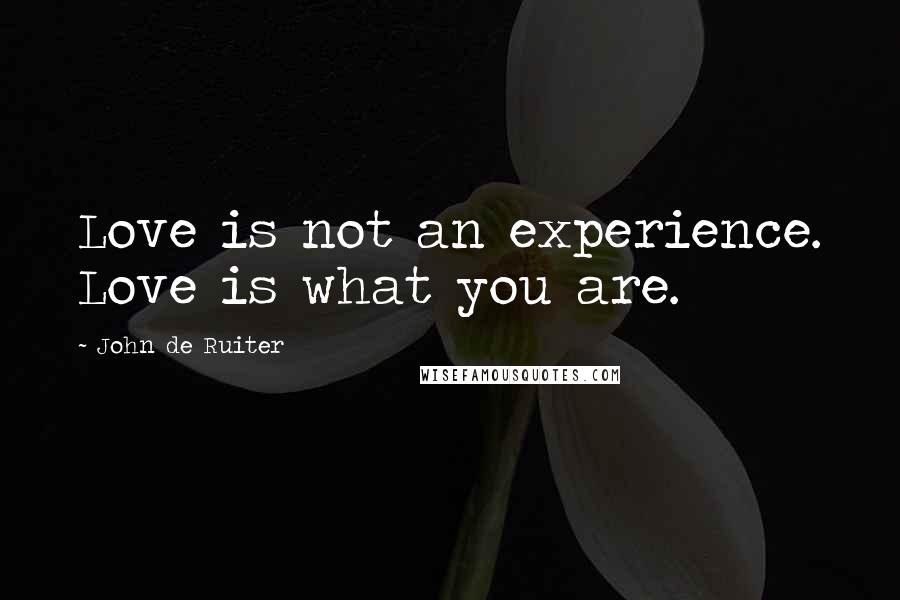 John De Ruiter Quotes: Love is not an experience. Love is what you are.