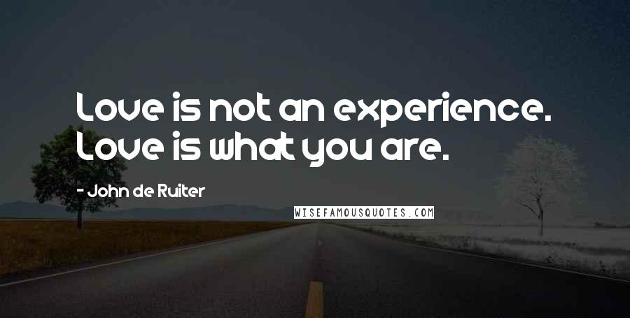 John De Ruiter Quotes: Love is not an experience. Love is what you are.