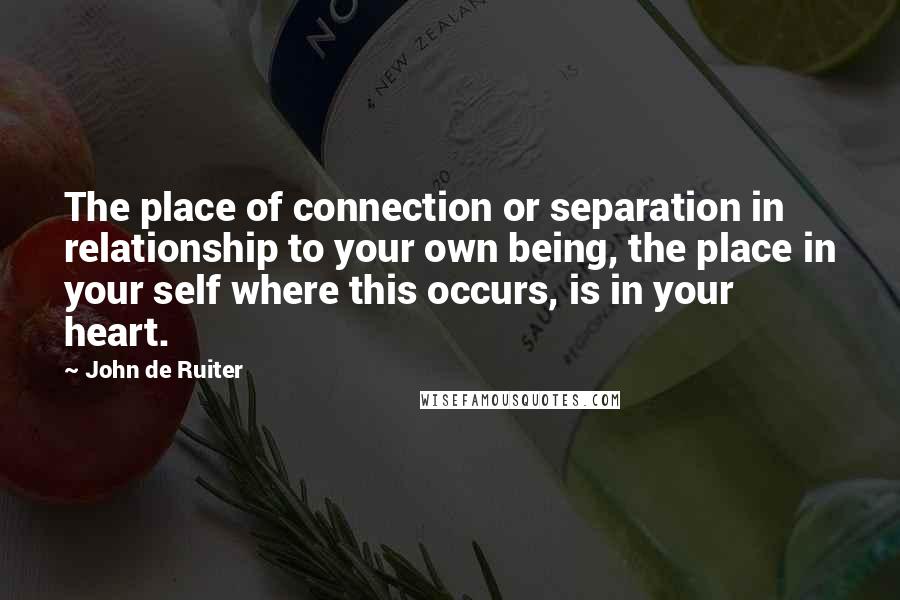 John De Ruiter Quotes: The place of connection or separation in relationship to your own being, the place in your self where this occurs, is in your heart.