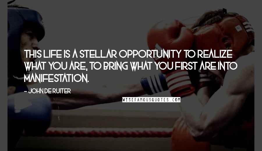 John De Ruiter Quotes: This life is a stellar opportunity to realize what you are, to bring what you first are into manifestation.