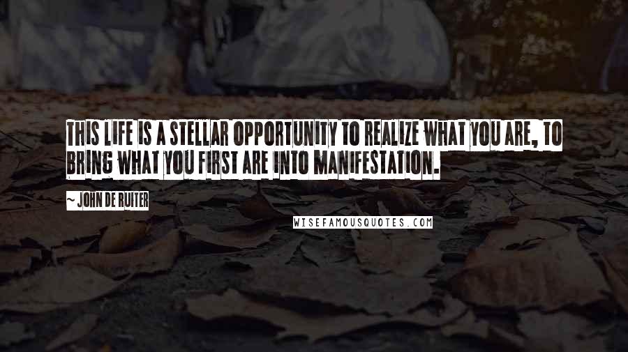 John De Ruiter Quotes: This life is a stellar opportunity to realize what you are, to bring what you first are into manifestation.