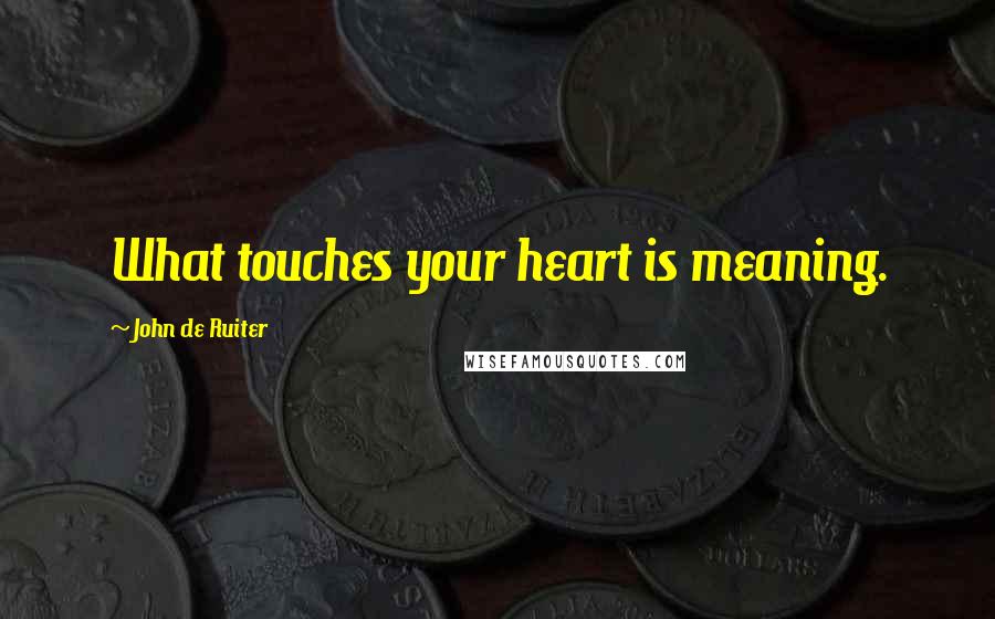 John De Ruiter Quotes: What touches your heart is meaning.