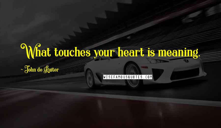 John De Ruiter Quotes: What touches your heart is meaning.
