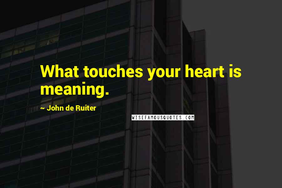 John De Ruiter Quotes: What touches your heart is meaning.