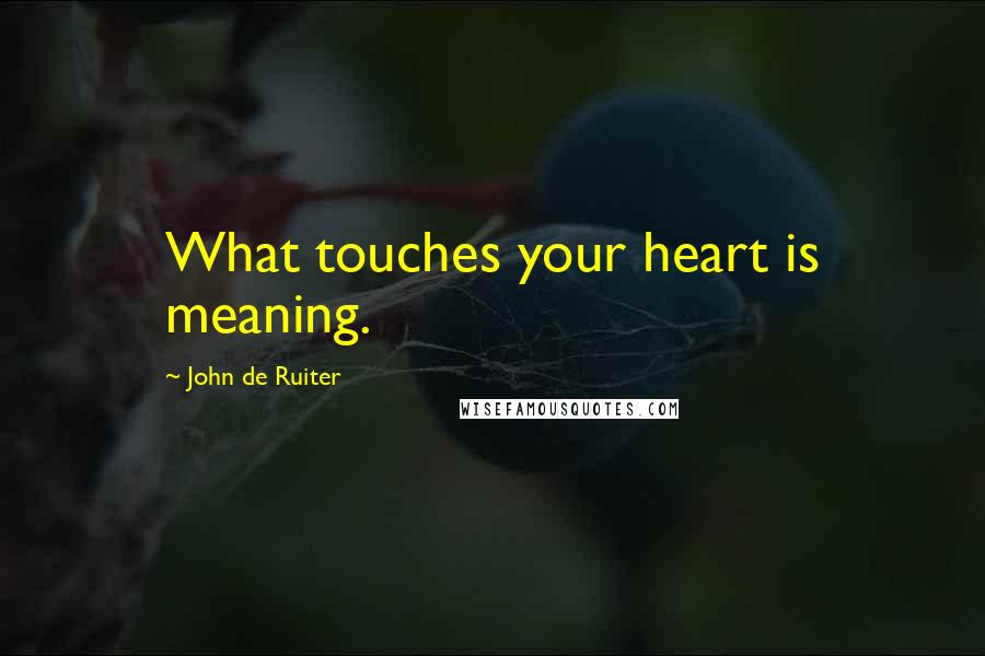 John De Ruiter Quotes: What touches your heart is meaning.