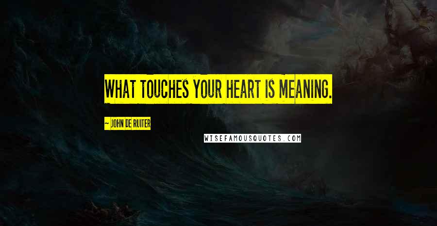 John De Ruiter Quotes: What touches your heart is meaning.