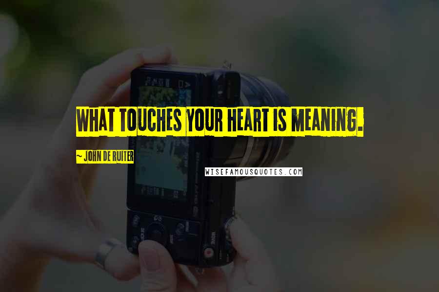 John De Ruiter Quotes: What touches your heart is meaning.