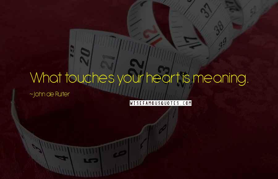 John De Ruiter Quotes: What touches your heart is meaning.