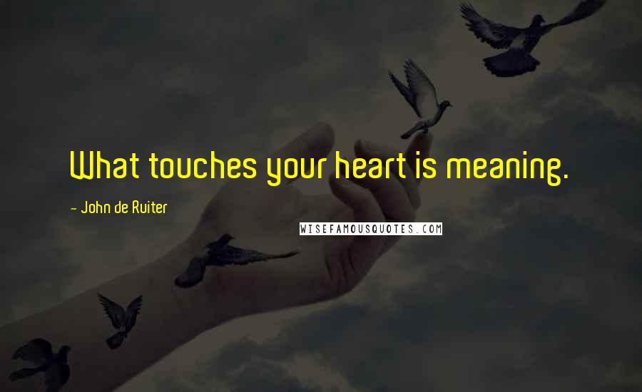 John De Ruiter Quotes: What touches your heart is meaning.