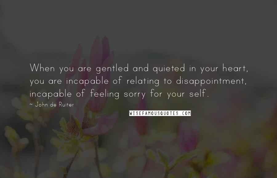 John De Ruiter Quotes: When you are gentled and quieted in your heart, you are incapable of relating to disappointment, incapable of feeling sorry for your self.