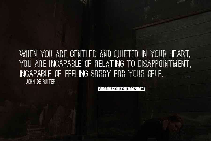 John De Ruiter Quotes: When you are gentled and quieted in your heart, you are incapable of relating to disappointment, incapable of feeling sorry for your self.