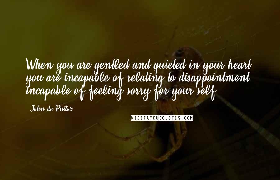 John De Ruiter Quotes: When you are gentled and quieted in your heart, you are incapable of relating to disappointment, incapable of feeling sorry for your self.